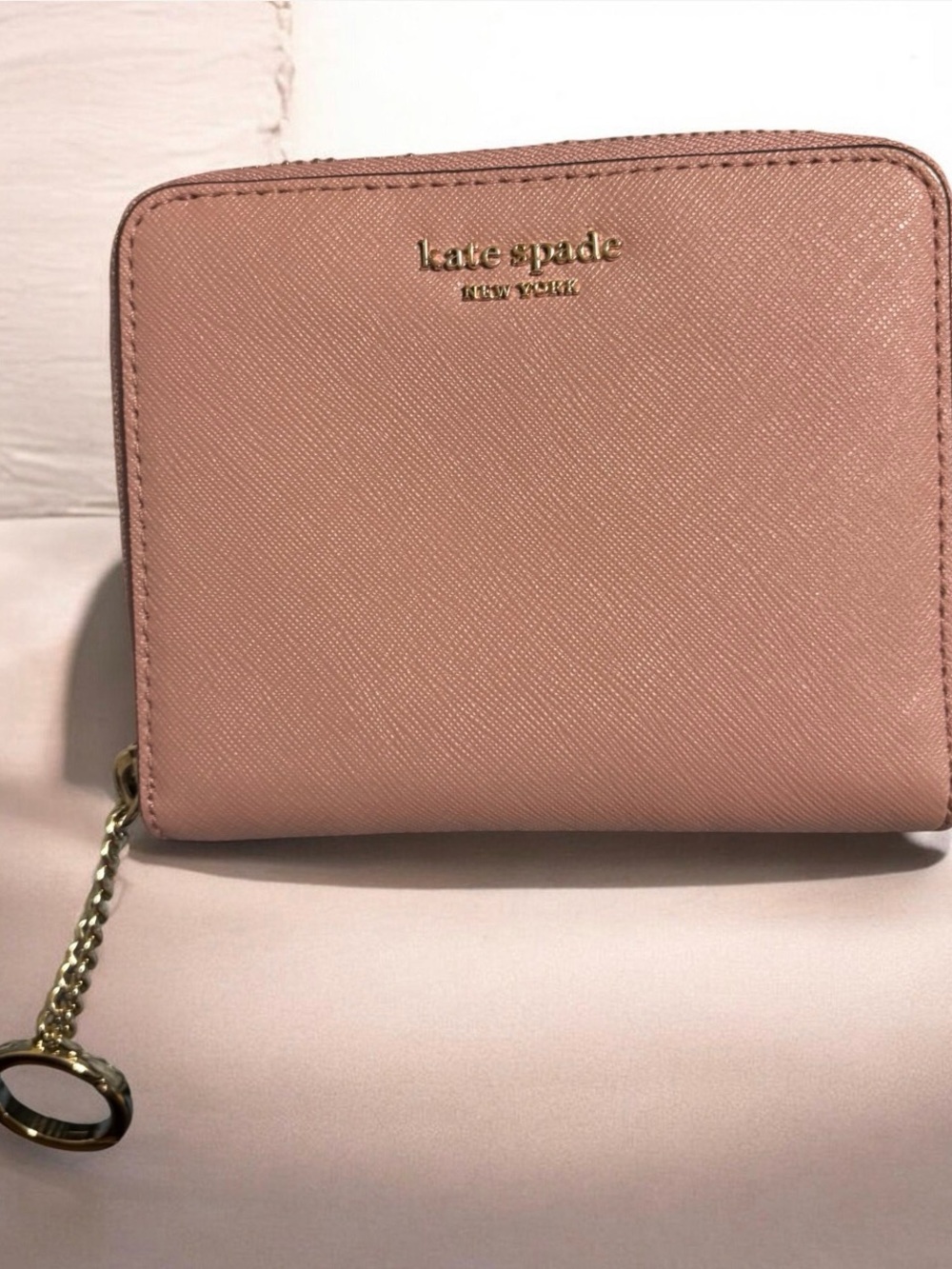 Kate Spade Hudson Dusty Rose Saffiano Leather Zip Wallet with Keyring